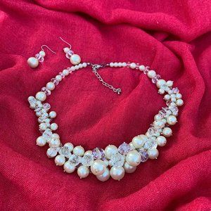 Pearl & Glass Bead Necklace & Matching Earrings